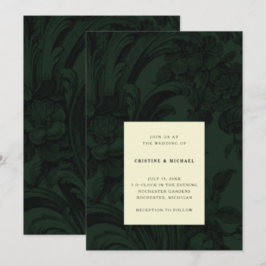 Donkergroene Victoriaans sierbruiloft Kaart (Voorkant / Achterkant)