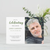 Donkergroene viering van het leven met fotobegrafe kaart (Staand voorkant)