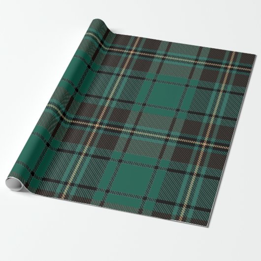 Donkergroene vintage kerst - Plaid Stripe Cadeaupapier (Uitgerold)