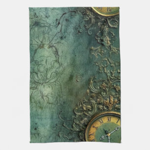 Donkergroene Vintage Steampunk Klok Theedoek