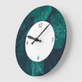 Donkergroene visblad waterdruppel met cijfers grote klok (Hoek)