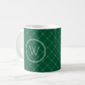Donkergroene vleiend speciaal monogram koffiemok (Voorkant links)