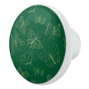 Donkergroene vlinderafdrukken, geïnspireerd door N Keramische Knop