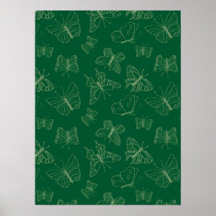 Donkergroene vlinderafdrukken, geïnspireerd door N Poster