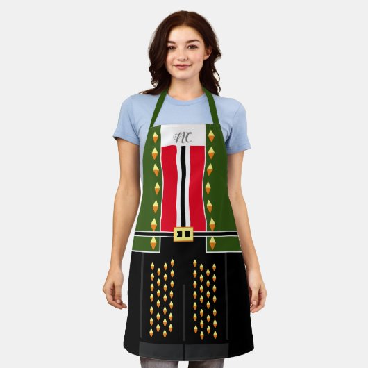 Donkergroene voedingskraker Elf Character Costuum Schort (Gedragen)