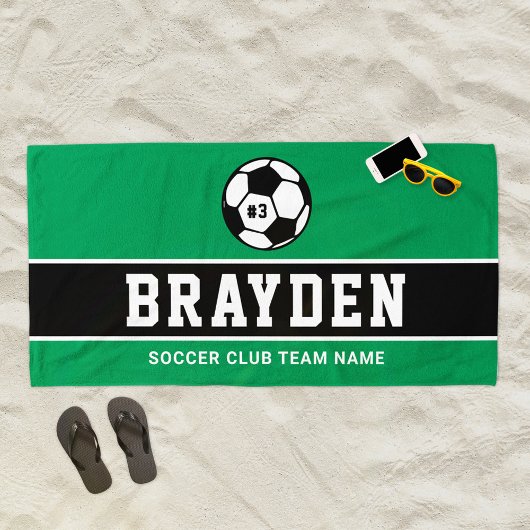 Donkergroene Voetbalspeler Aangepaste Naam Strandlaken