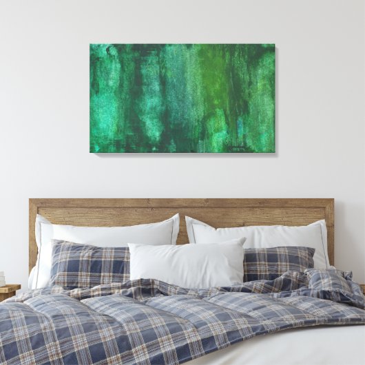 Donkergroene Waterverf Abstract Canvas Afdruk (Insitu (Slaapkamer))