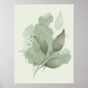 Donkergroene Waterverf Leaf Poster