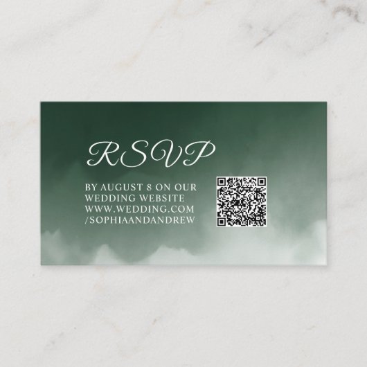 Donkergroene Waterverf Moderne bruiloft RSVP QR Informatiekaartje (Voorkant)