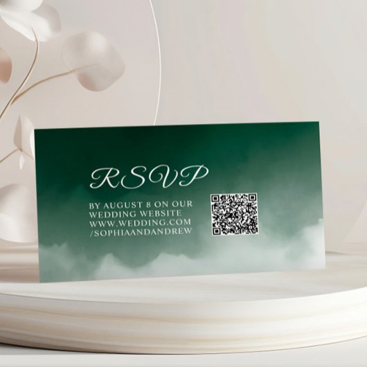 Donkergroene Waterverf Moderne bruiloft RSVP QR Informatiekaartje