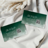 Donkergroene Waterverf Moderne bruiloft RSVP QR Informatiekaartje