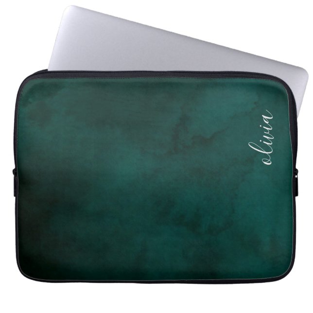 Donkergroene Waterverf monogram laptophoes Laptop Sleeve (Voorkant)