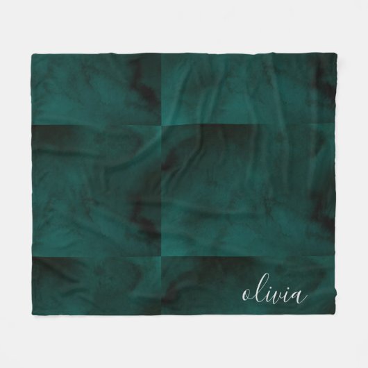 Donkergroene waterverf monogram naam fleece deken (Voorkant (Horizontaal))