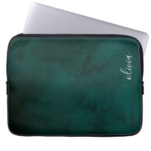 Donkergroene waterverf monogram naam laptop sleeve