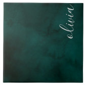 Donkergroene waterverf monogram naam tegeltje (Voorkant)