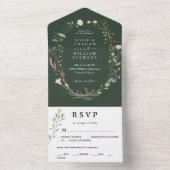 Donkergroene Waterverf Wildflower Spring Wedding All In One Uitnodiging (Binnen)