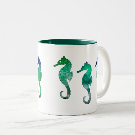 Donkergroene Waterverf Zeepaardjes Tweekleurige Koffiemok (Voorkant rechts)