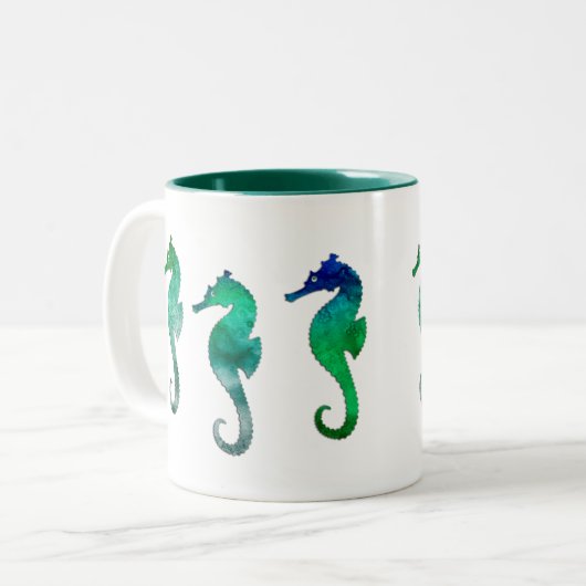 Donkergroene Waterverf Zeepaardjes Tweekleurige Koffiemok (Voorkant links)