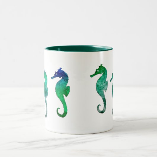 Donkergroene Waterverf Zeepaardjes Tweekleurige Koffiemok (Center)