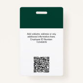 Donkergroene werknemersnaam Business Logo QR Code Badge (Achterkant)