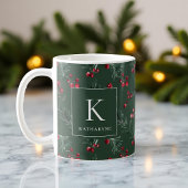 Donkergroene winter Waterverf botanische monogram Koffiemok