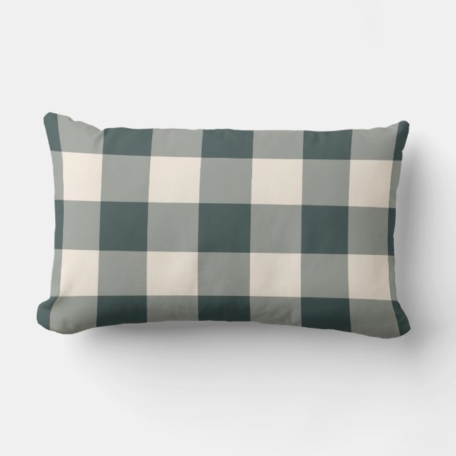 Donkergroene witgeruite gingham patroon geruit kussen (Voorkant)