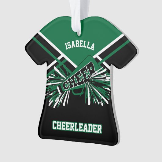 Donkergroene, witte en zwarte Cheerleader Ornament (voorkant)