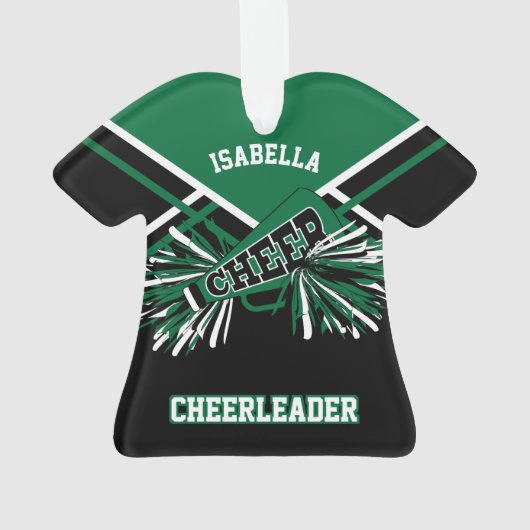 Donkergroene, witte en zwarte Cheerleader Ornament (achterkant)