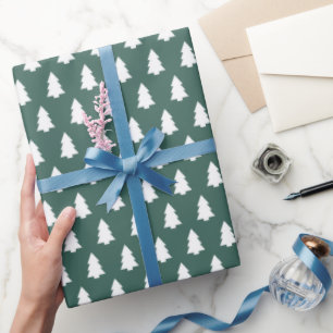Donkergroene witte kerstboom patroon cadeaupapier