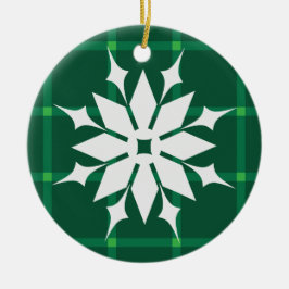 Donkergroene zandwintersnede feestdagen sneeuwvlok keramisch ornament