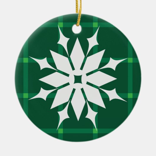 Donkergroene zandwintersnede feestdagen sneeuwvlok keramisch ornament (Voorkant)