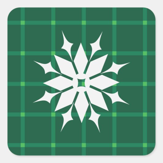 Donkergroene zandwintersnede feestdagen sneeuwvlok vierkante sticker (Voorkant)