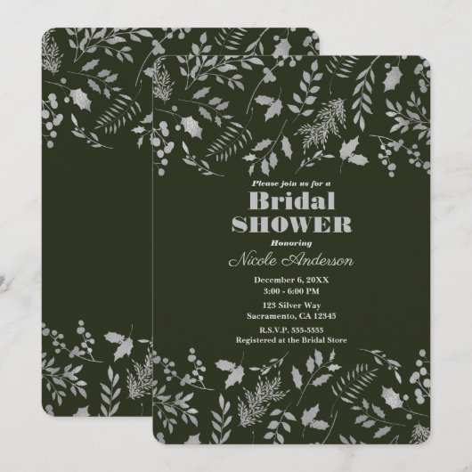 Donkergroene zilver laat botanisch Vrijgezellenfee Kaart (Voorkant / Achterkant)