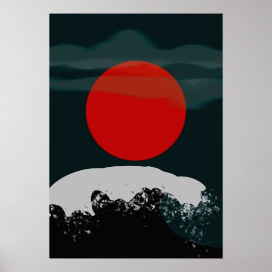 Donkergroene zonsondergang met rode zon poster (Voorkant)