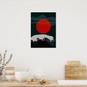Donkergroene zonsondergang met rode zon poster (Keuken)