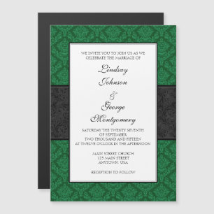 Donkergroene zwarte Damask Magnetic Wedding Invite Magnetische Uitnodiging