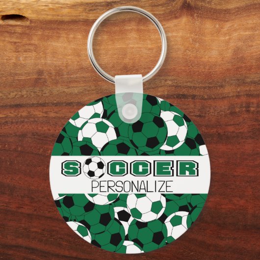 Donkergroene, zwarte en witte Voetbal Sport Sleutelhanger (Voorkant)