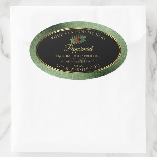 Donkergroene zwarte Glitter-productlabels Ladybug Ovale Sticker (Tas)