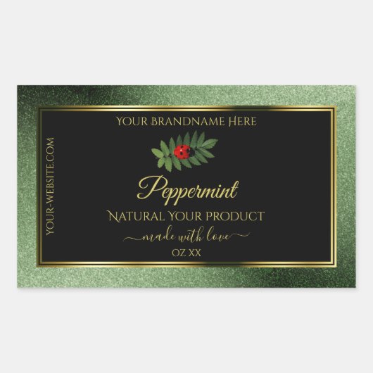 Donkergroene zwarte Glitter-productlabels Ladybug Rechthoekige Sticker (Voorkant)