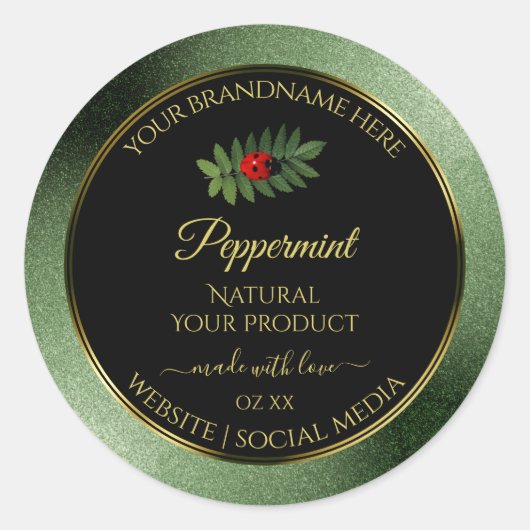 Donkergroene zwarte Glitter-productlabels Ladybug Ronde Sticker (Voorkant)