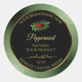 Donkergroene zwarte Glitter-productlabels Ladybug Ronde Sticker