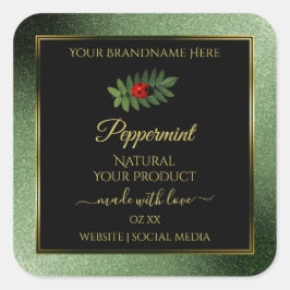 Donkergroene zwarte Glitter-productlabels Ladybug Vierkante Sticker