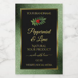 Donkergroene zwarte Glitter-productlabels Ladybug Voedselcontainer Etiket