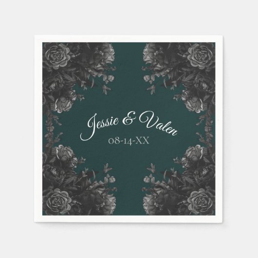 Donkergroene zwarte gotische Rozen bruiloft Servet (Voorkant)