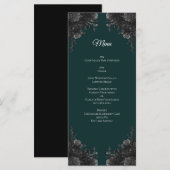 Donkergroene zwarte grijze Rozen Gothic Wedding Menu (Voorkant / Achterkant)