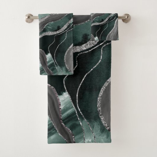 Donkergroene zwarte marmer Agate Silver Glitter Gl Bad Handdoek (Insitu)
