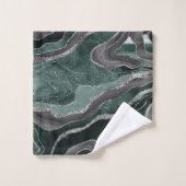 Donkergroene zwarte marmer Agate Silver Glitter Gl Bad Handdoek (Wasdoekje)