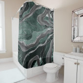 Donkergroene zwarte marmer Agate Silver Glitter Gl Douchegordijn (In situ)