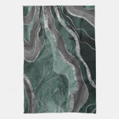 Donkergroene zwarte marmeren agaat Silver Glam #1 Theedoek (Verticaal)