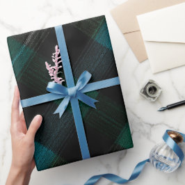 Donkergroene Zwarte Schotse Ruit Mosgroen Plaid Pa Cadeaupapier